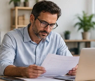 Un entrepreneur relit son dossier à son bureau