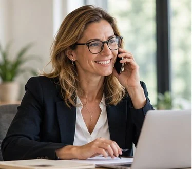 Une entrepreneuse au téléphone avec un client