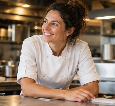 Une restauratrice dans sa cuisine